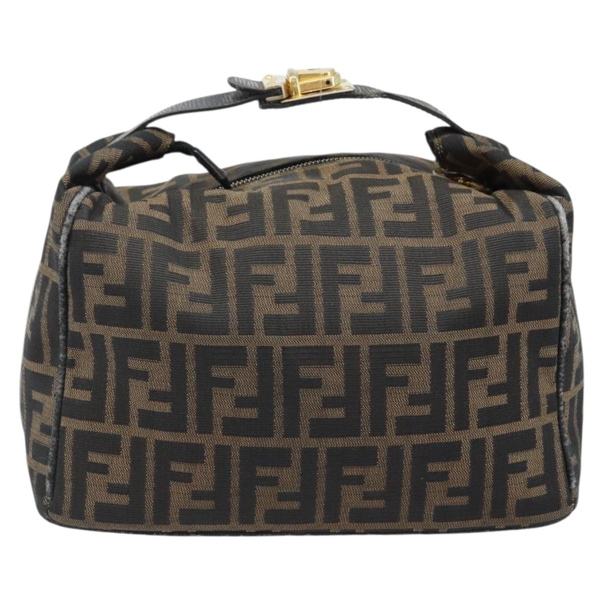 FENDI Zucca Canvas Hand Bag Brown Black Auth LNZ770