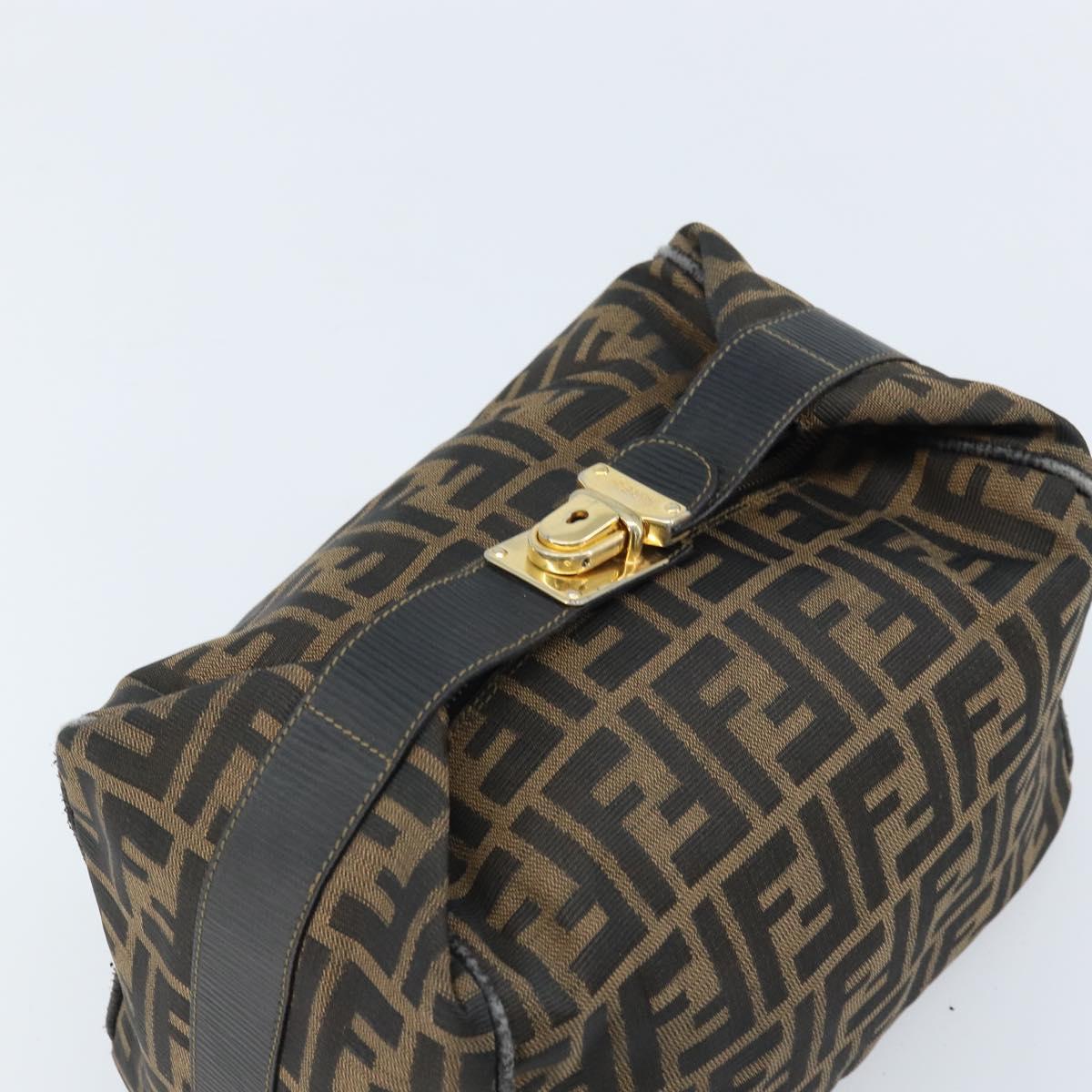 FENDI Zucca Canvas Hand Bag Brown Black Auth LNZ770