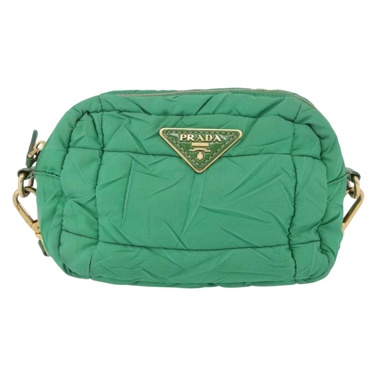 PRADA Shoulder Bag Nylon Green Gold Auth LNZ781
