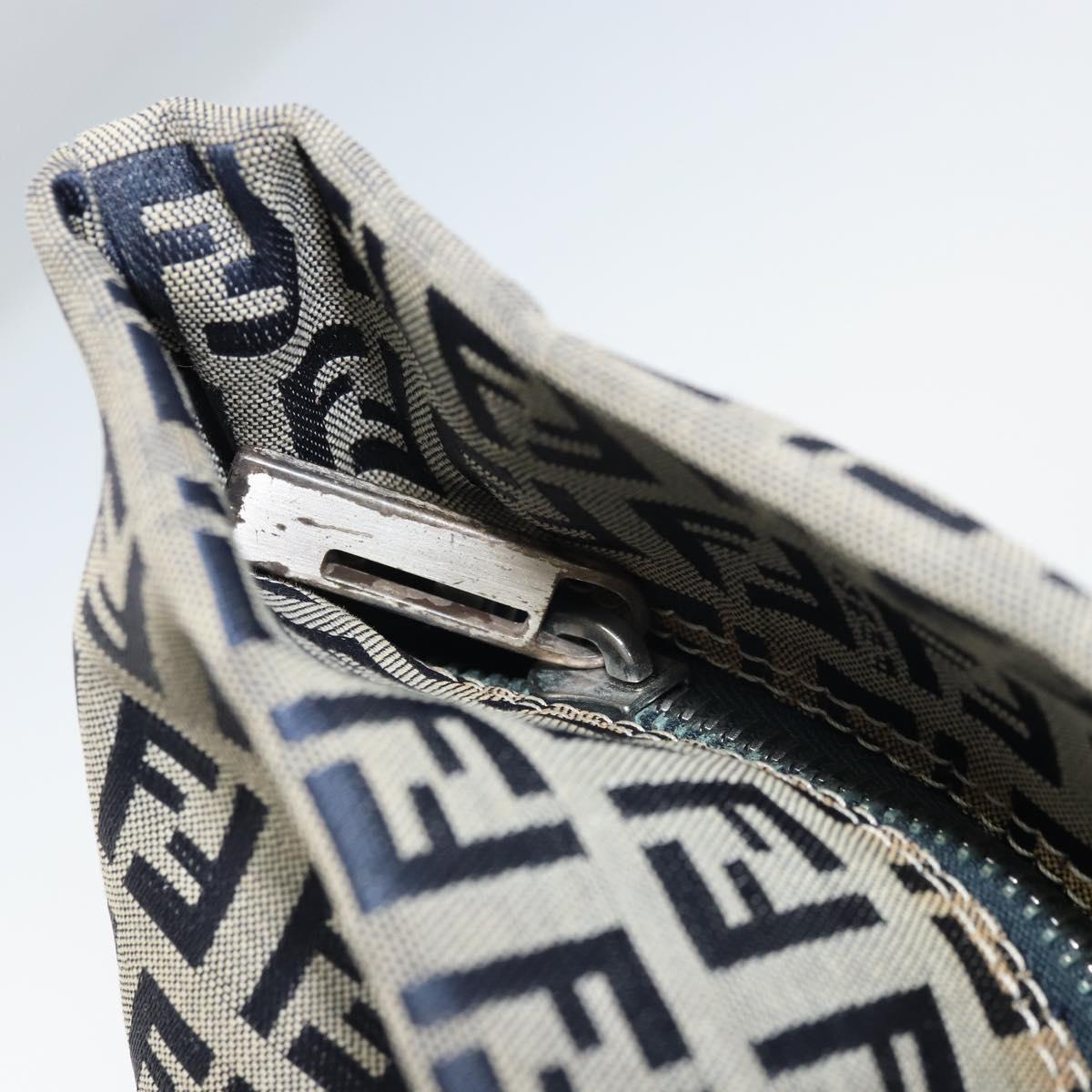 FENDI Zucchino Canvas Tote Bag Navy Silver Auth LNZ782