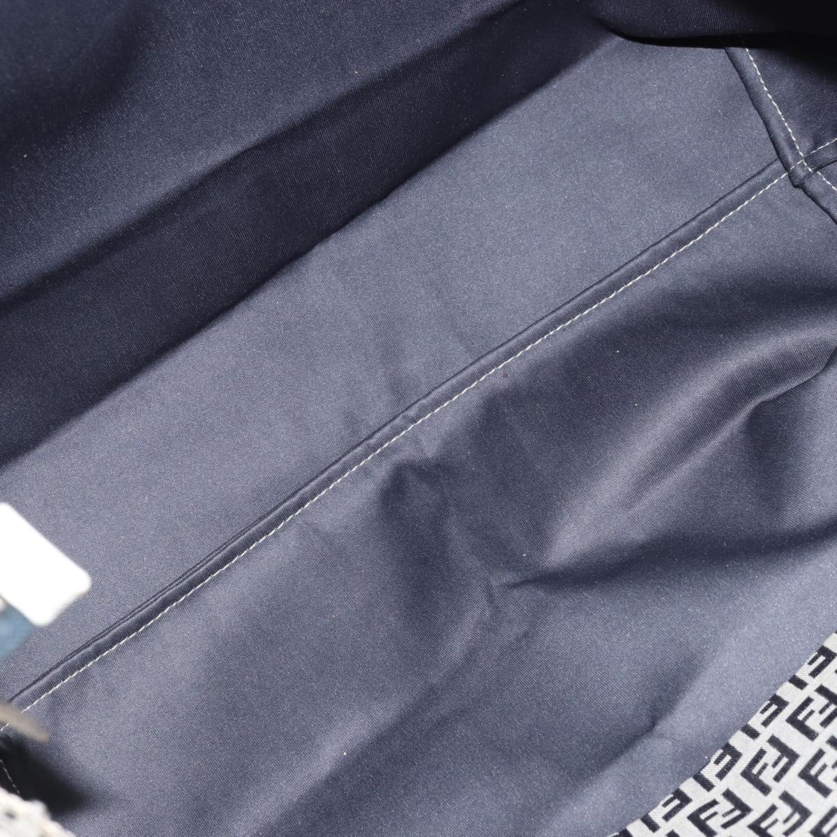 FENDI Zucchino Canvas Tote Bag Navy Silver Auth LNZ782
