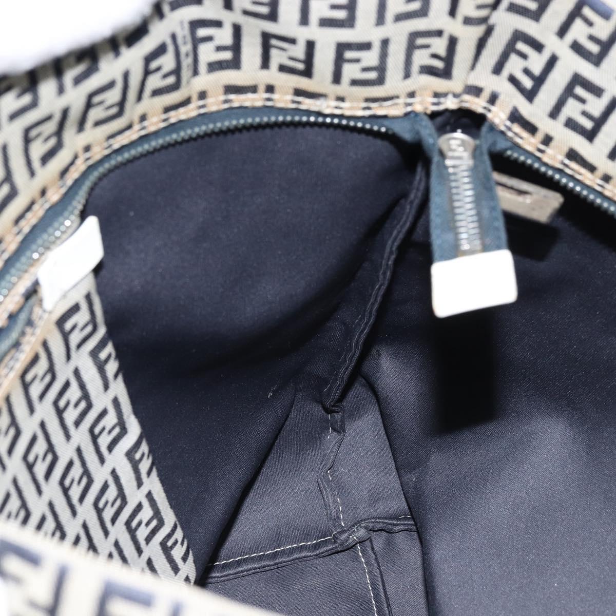 FENDI Zucchino Canvas Tote Bag Navy Silver Auth LNZ782
