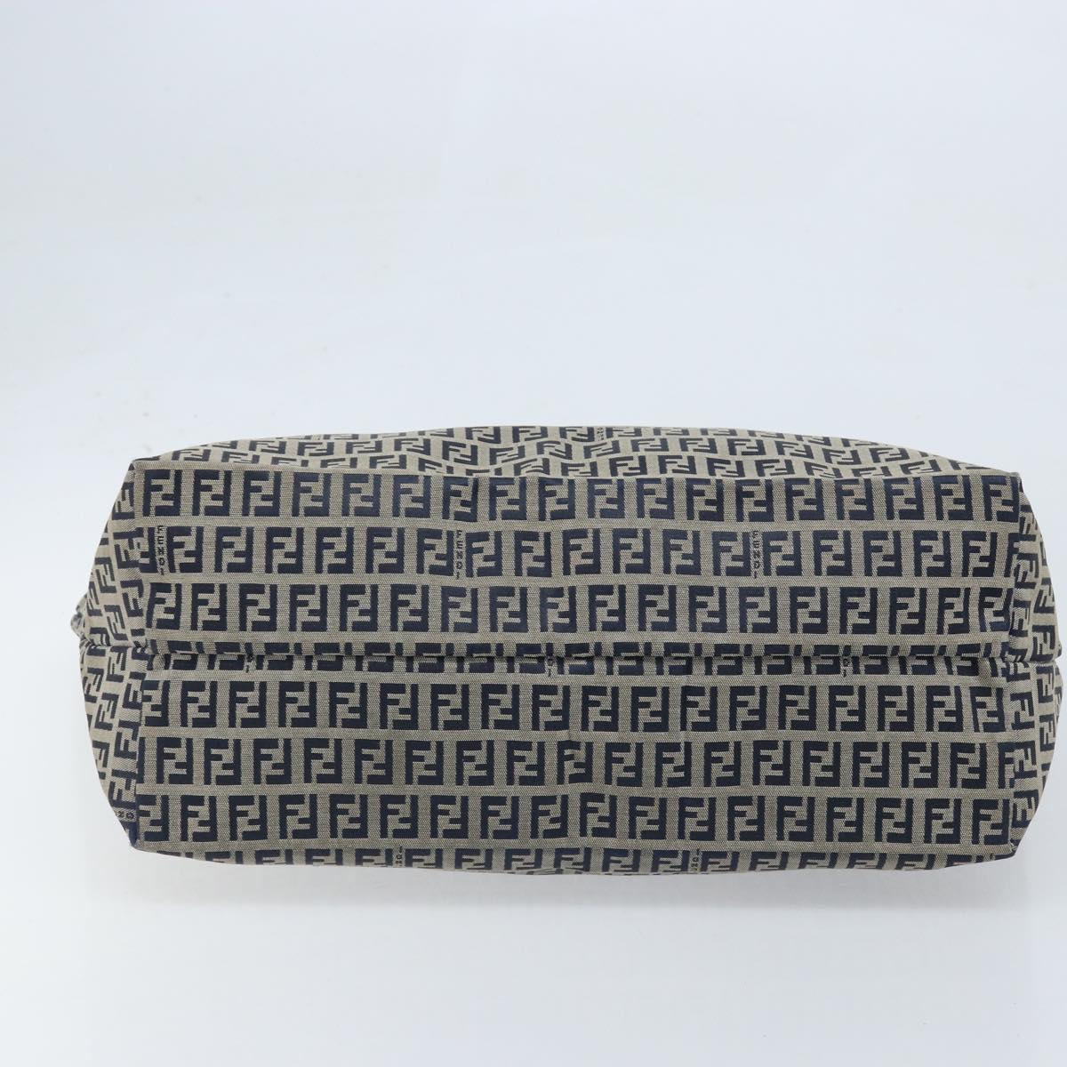 FENDI Zucchino Canvas Tote Bag Navy Silver Auth LNZ782