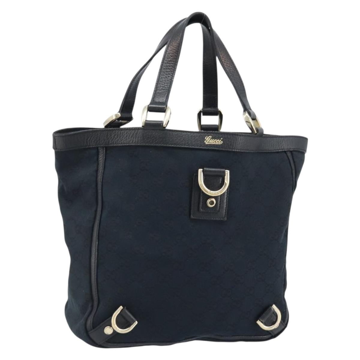 GUCCI GG Canvas Abbey Hand Bag Black Gold 130739 Auth LNZ799V