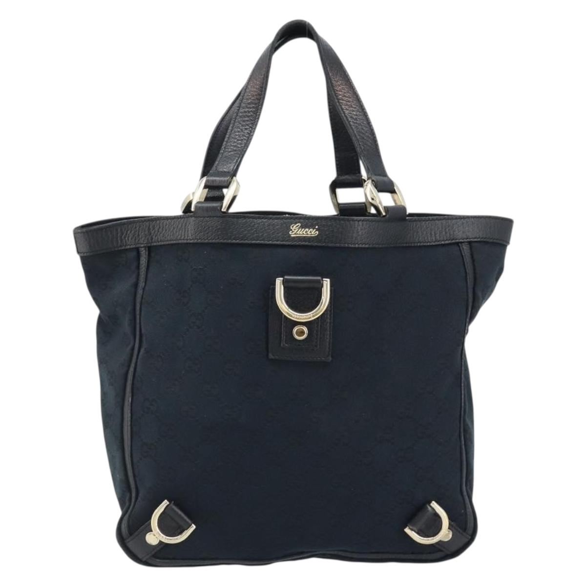GUCCI GG Canvas Abbey Hand Bag Black Gold 130739 Auth LNZ799V