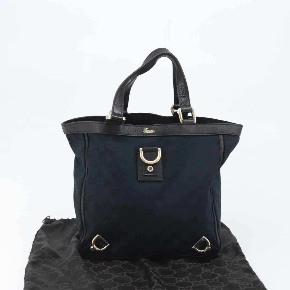 GUCCI GG Canvas Abbey Hand Bag Black Gold 130739 Auth LNZ799V