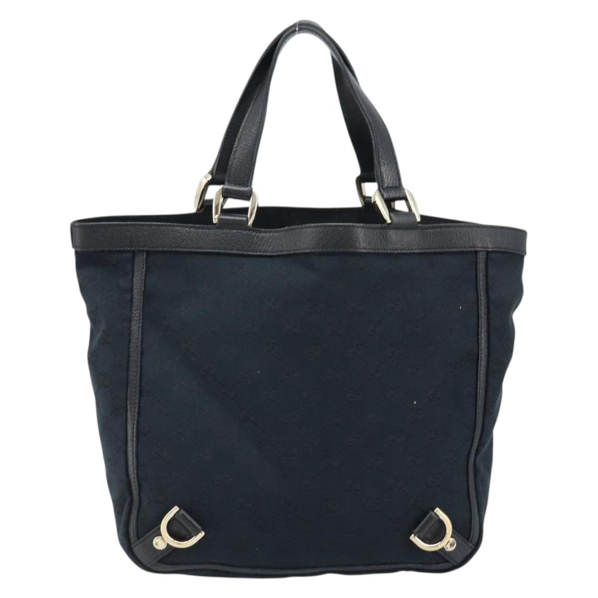 GUCCI GG Canvas Abbey Hand Bag Black Gold 130739 Auth LNZ799V