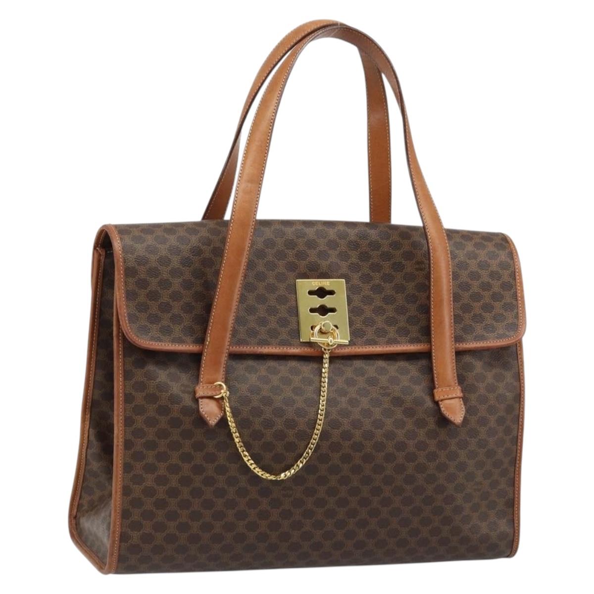 CELINE Macadam Canvas Tote Bag PVC Leather Brown Gold Auth LNZ801
