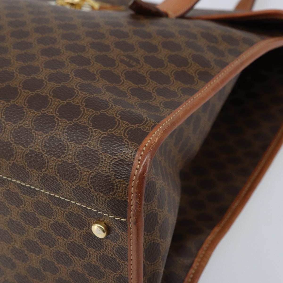 CELINE Macadam Canvas Tote Bag PVC Leather Brown Gold Auth LNZ801