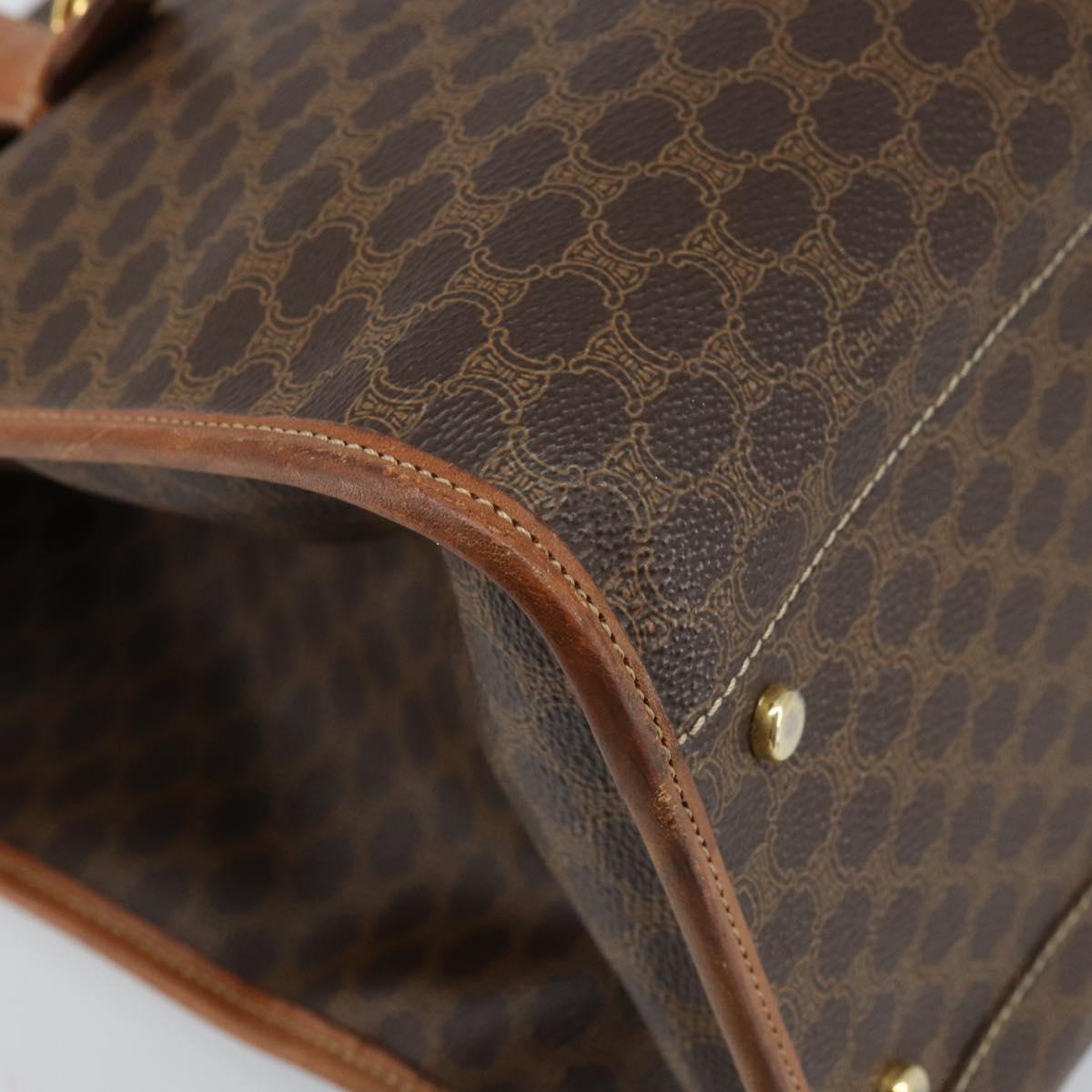 CELINE Macadam Canvas Tote Bag PVC Leather Brown Gold Auth LNZ801