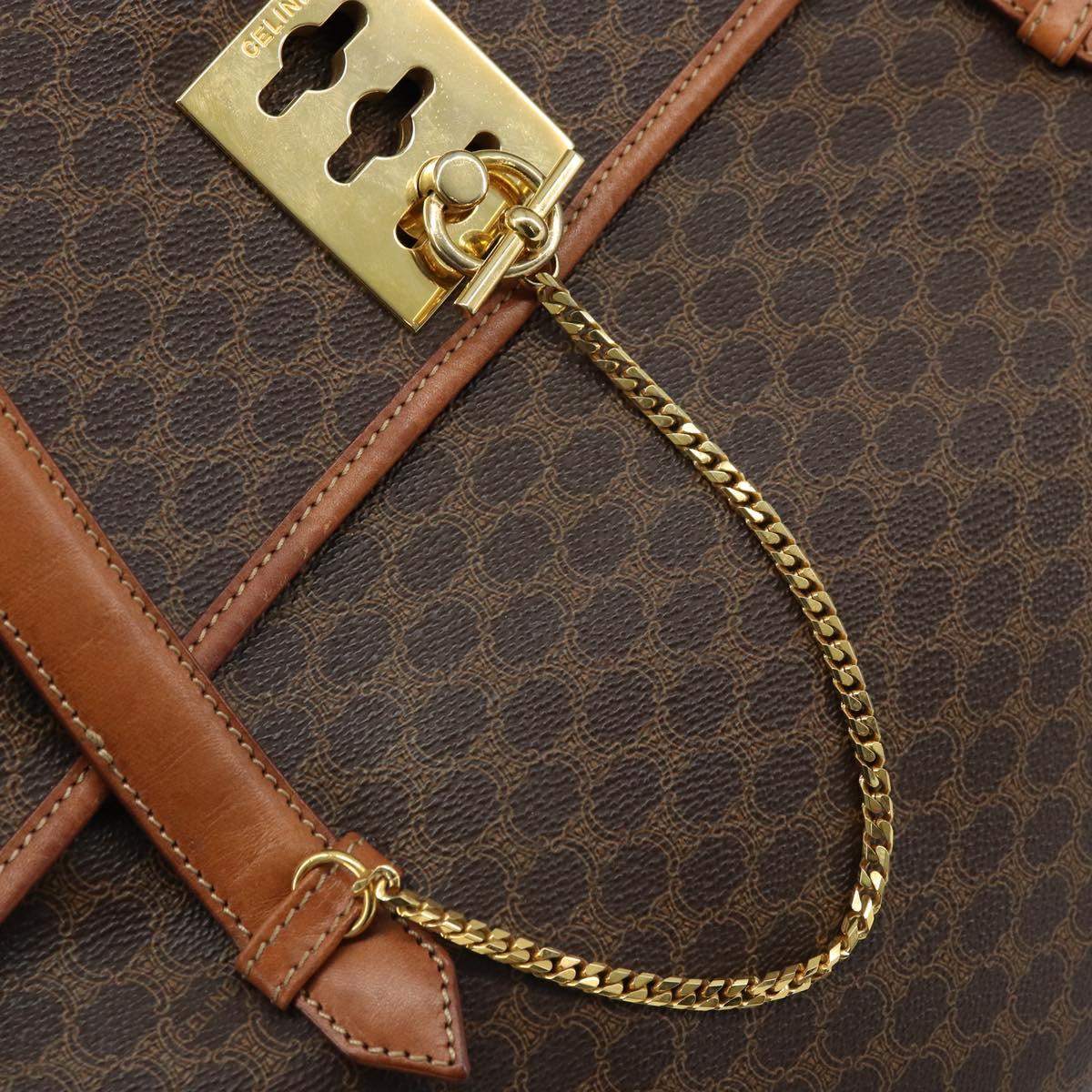 CELINE Macadam Canvas Tote Bag PVC Leather Brown Gold Auth LNZ801