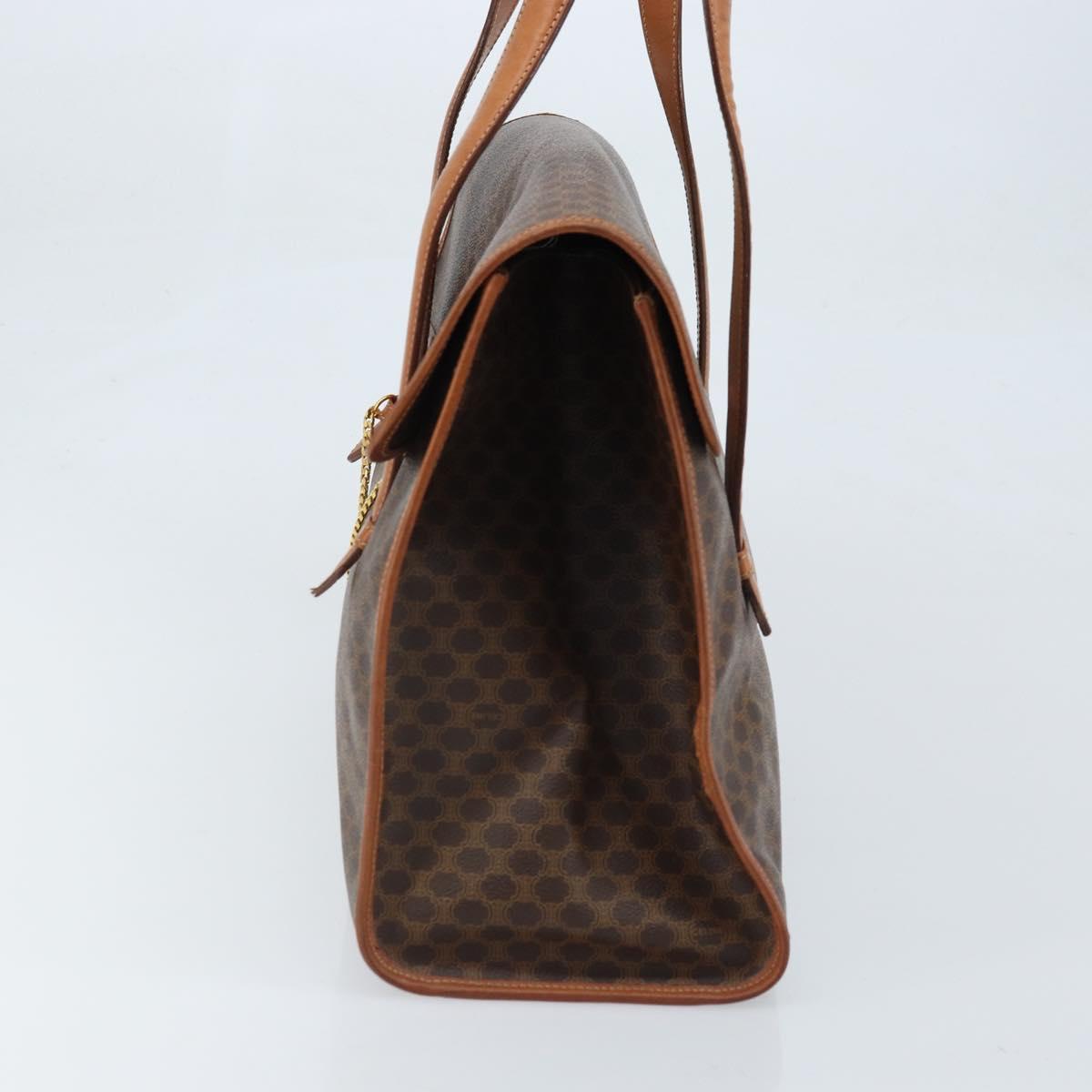 CELINE Macadam Canvas Tote Bag PVC Leather Brown Gold Auth LNZ801