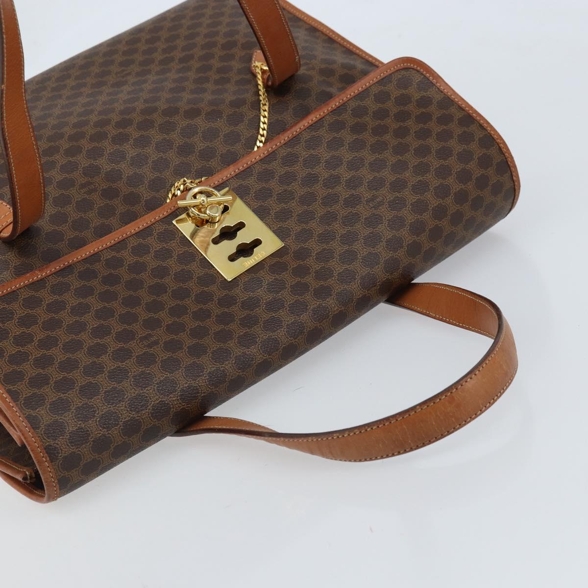 CELINE Macadam Canvas Tote Bag PVC Leather Brown Gold Auth LNZ801