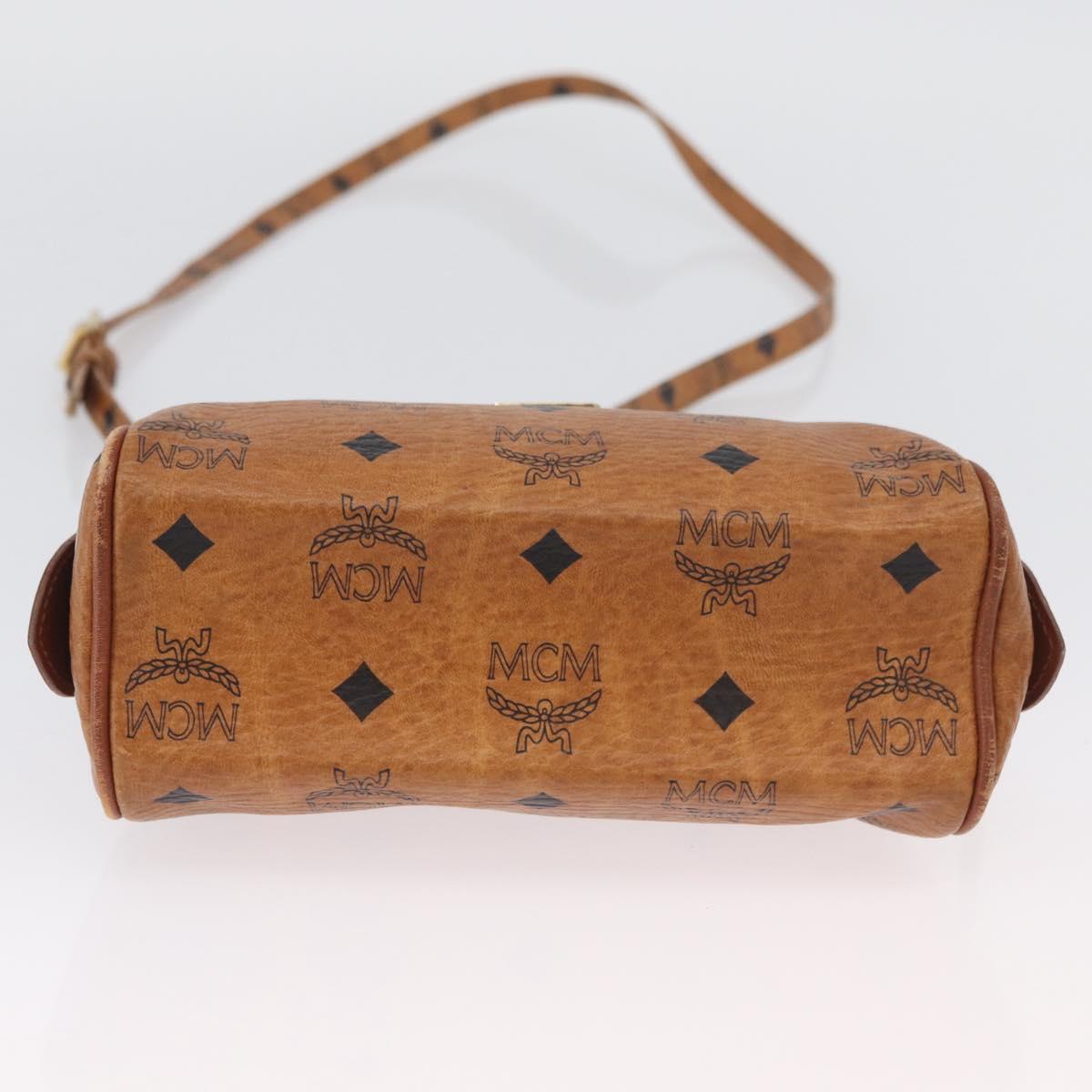 MCM Vicetos Mini Logogram Boston Bag PVC Leather 2way Brown Gold Auth LNZ803