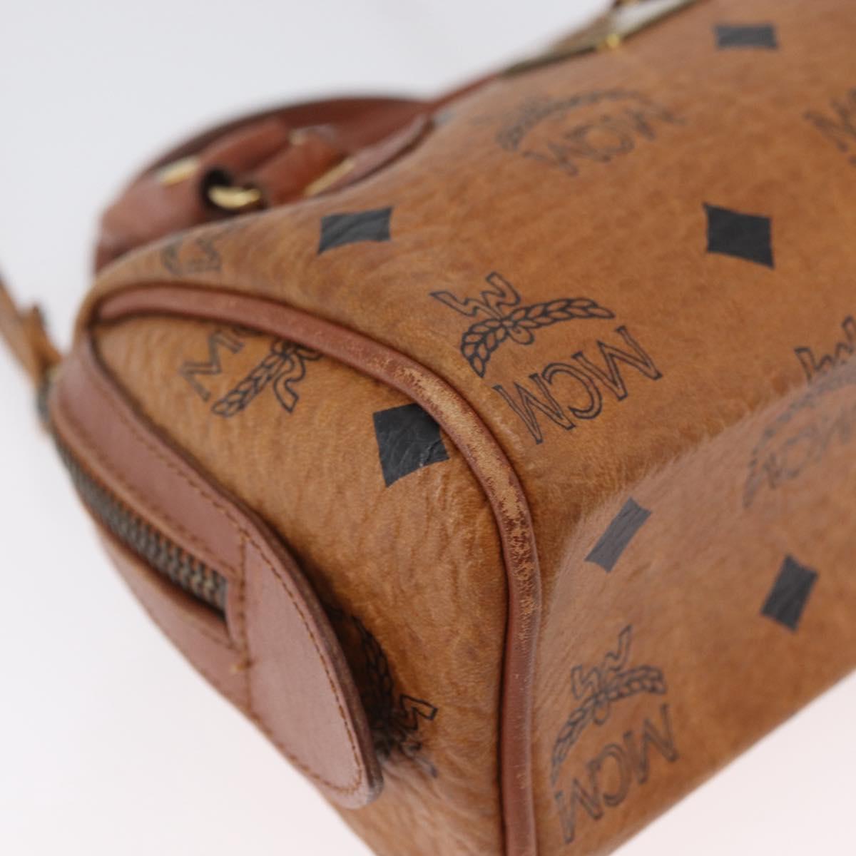 MCM Vicetos Mini Logogram Boston Bag PVC Leather 2way Brown Gold Auth LNZ803