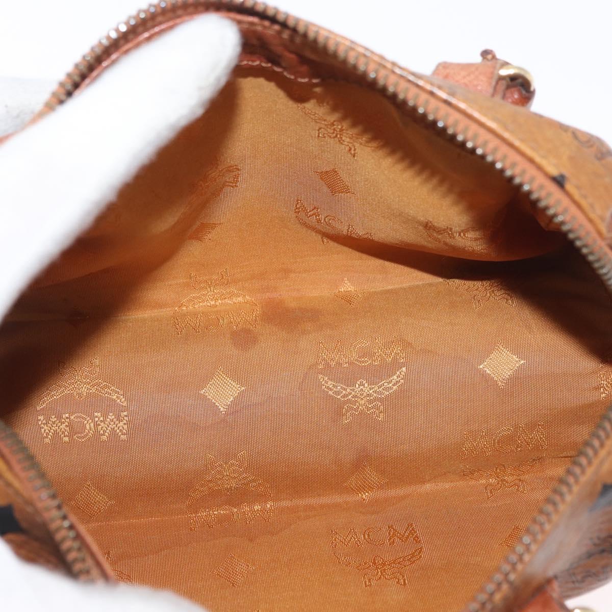 MCM Vicetos Mini Logogram Boston Bag PVC Leather 2way Brown Gold Auth LNZ803
