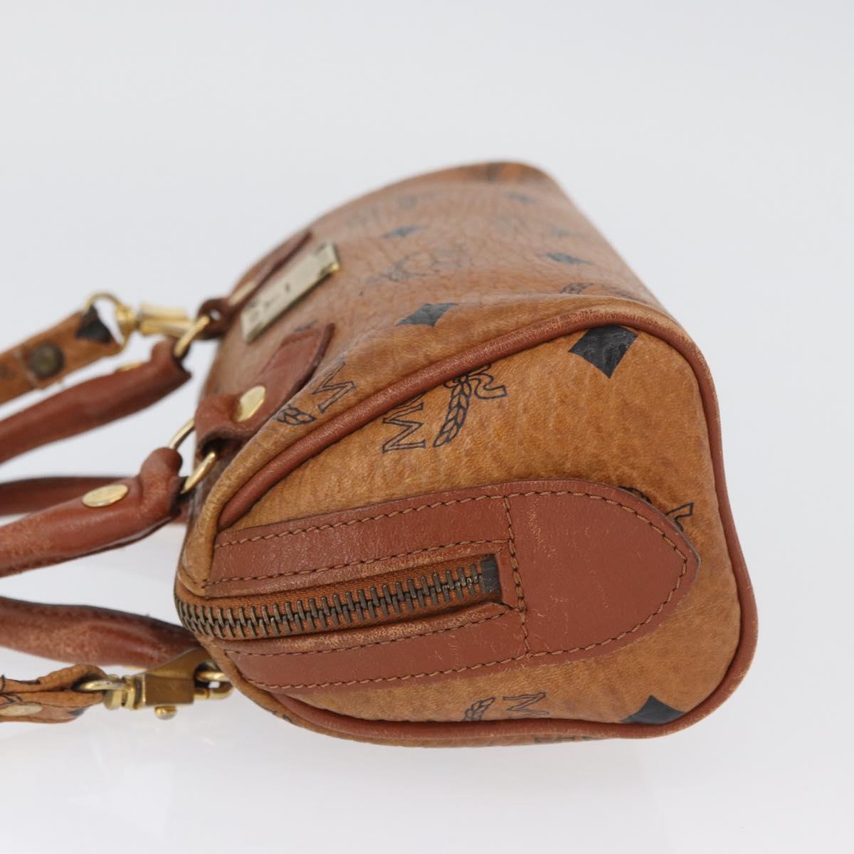 MCM Vicetos Mini Logogram Boston Bag PVC Leather 2way Brown Gold Auth LNZ803