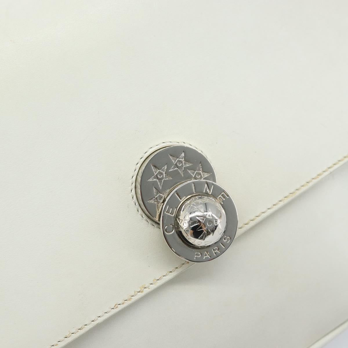 CELINE Star Ball Chain Shoulder Bag Leather White Silver Auth LNZ806