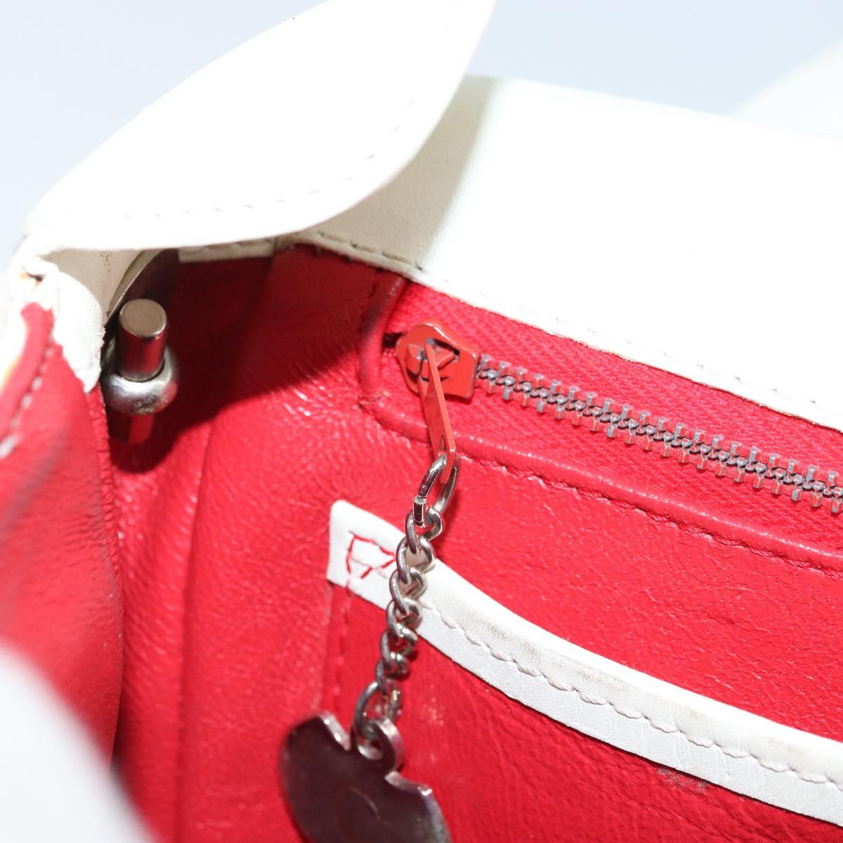 CELINE Star Ball Chain Shoulder Bag Leather White Silver Auth LNZ806