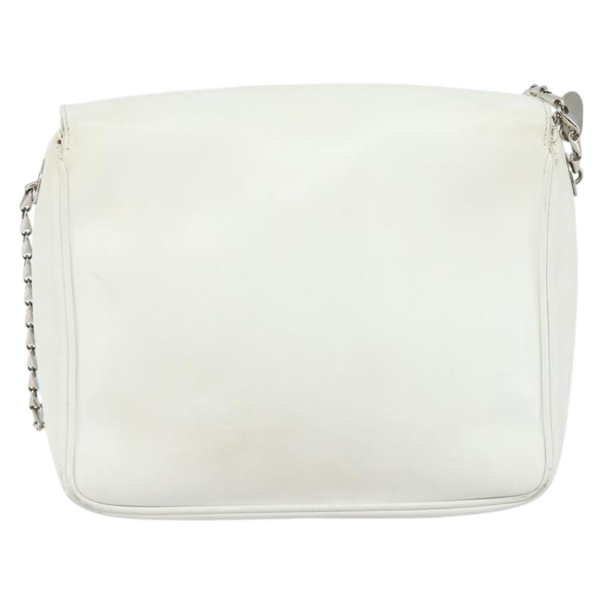 CELINE Star Ball Chain Shoulder Bag Leather White Silver Auth LNZ806