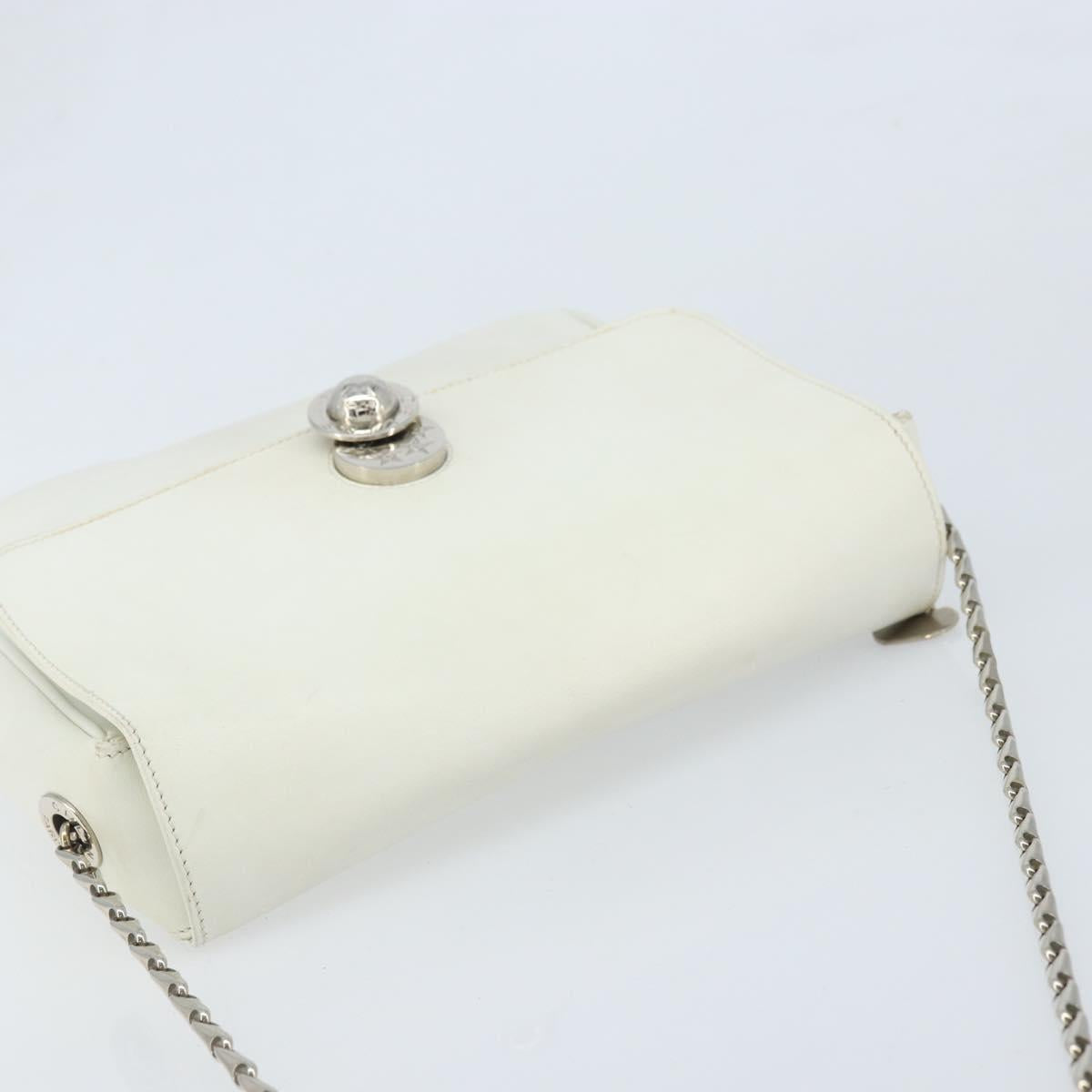 CELINE Star Ball Chain Shoulder Bag Leather White Silver Auth LNZ806