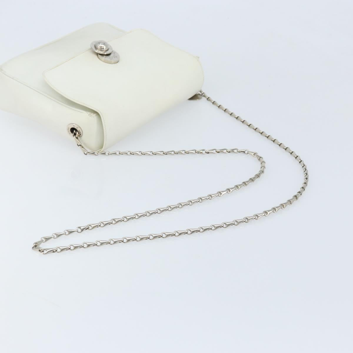 CELINE Star Ball Chain Shoulder Bag Leather White Silver Auth LNZ806