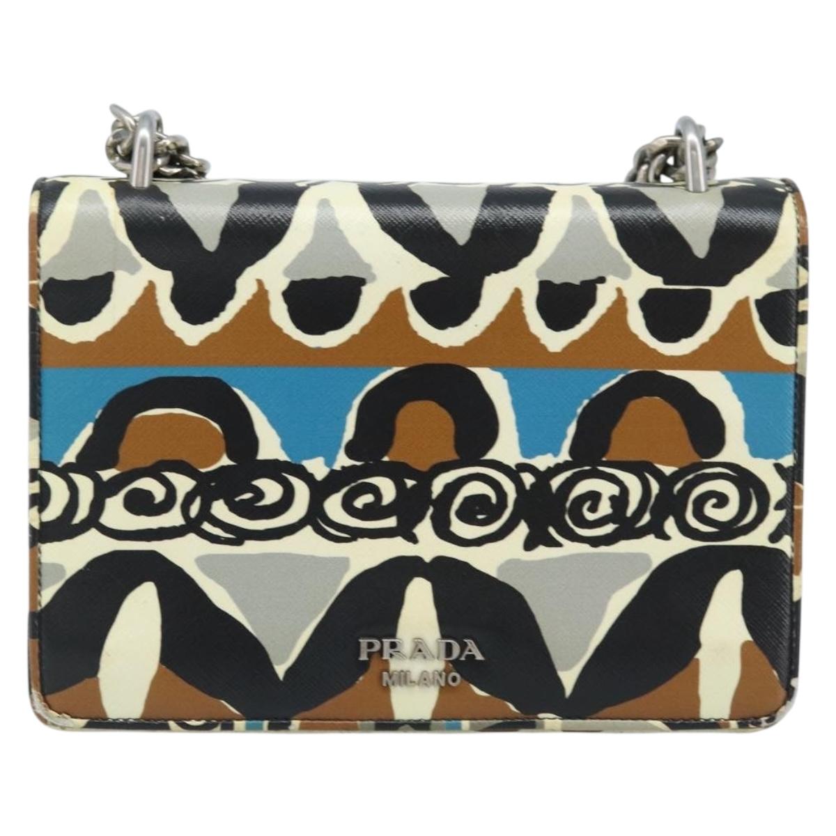 PRADA Chain Shoulder Bag Safiano leather Multicolor Silver Auth LNZ822A