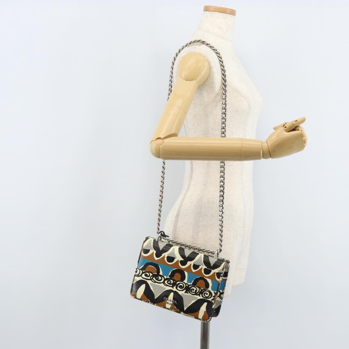 PRADA Chain Shoulder Bag Safiano leather Multicolor Silver Auth LNZ822A