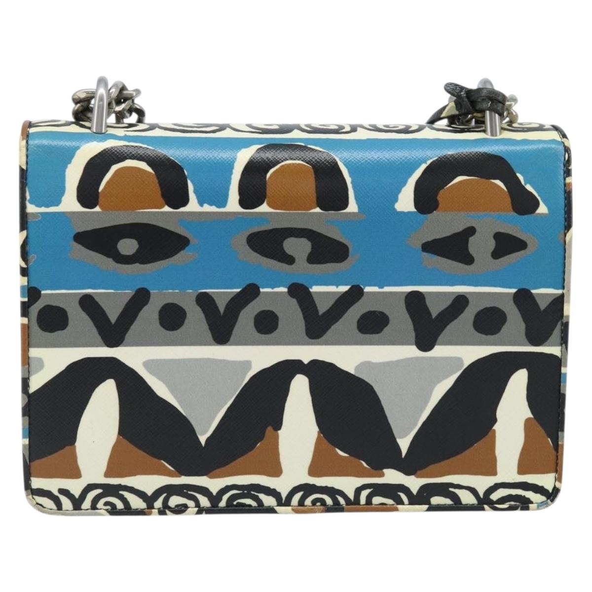 PRADA Chain Shoulder Bag Safiano leather Multicolor Silver Auth LNZ822A