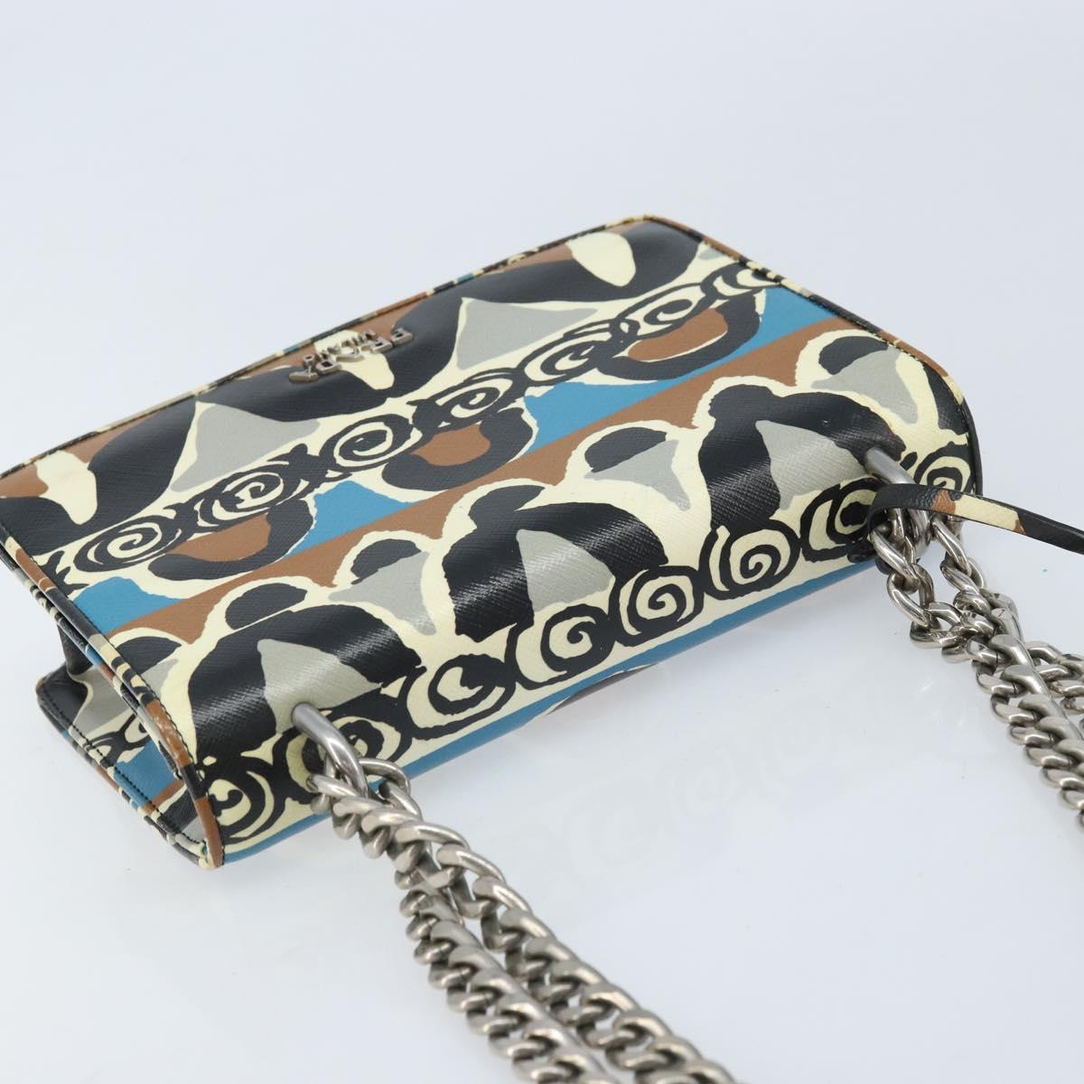 PRADA Chain Shoulder Bag Safiano leather Multicolor Silver Auth LNZ822A