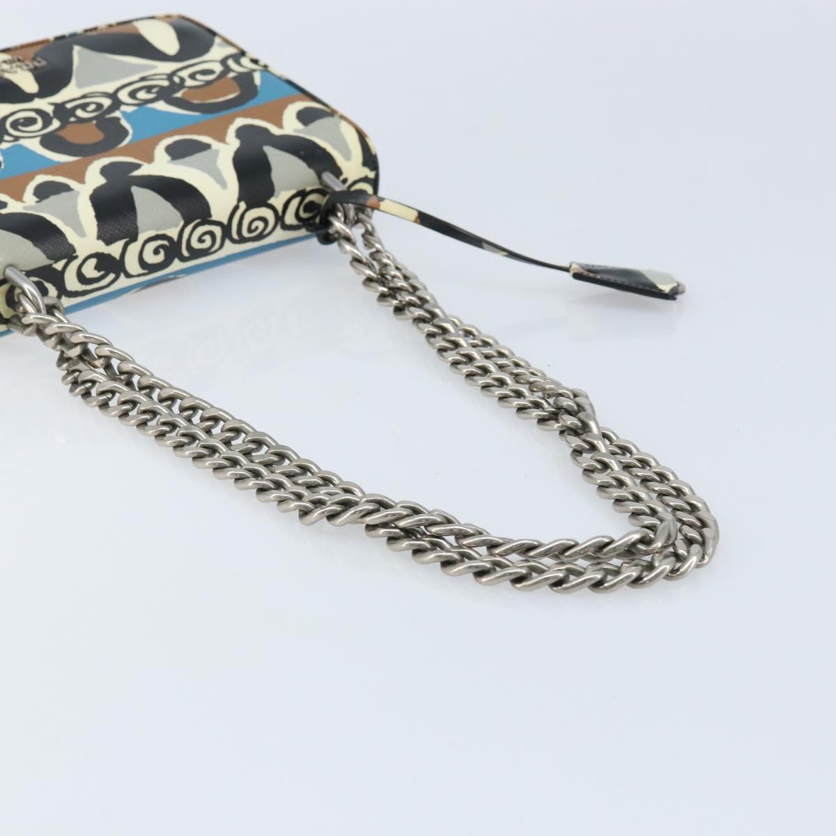 PRADA Chain Shoulder Bag Safiano leather Multicolor Silver Auth LNZ822A