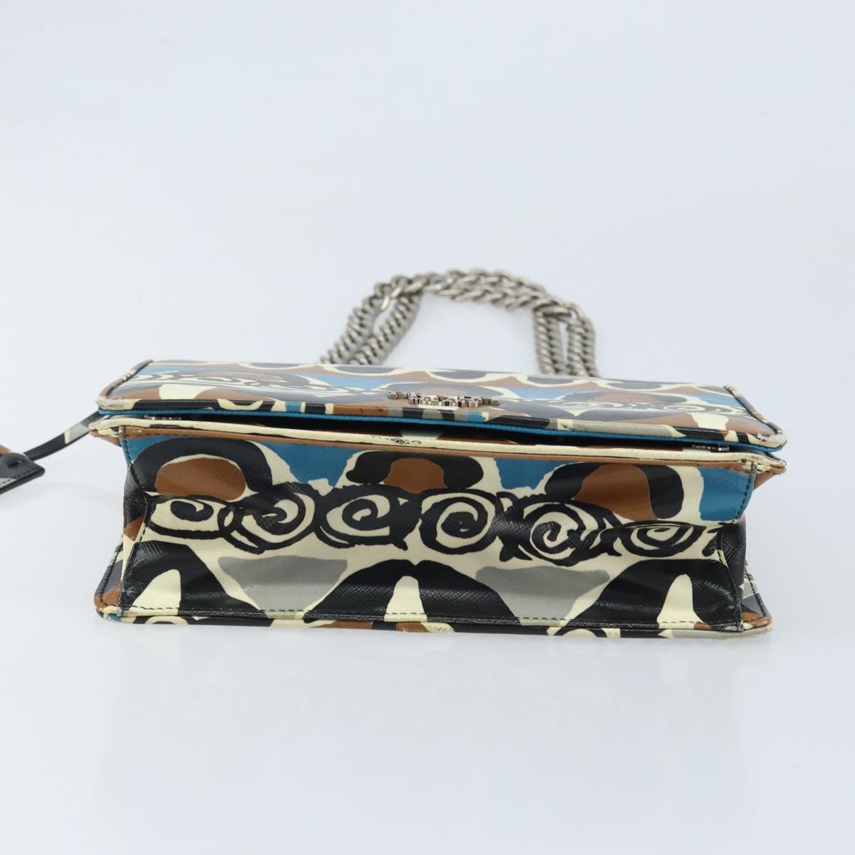 PRADA Chain Shoulder Bag Safiano leather Multicolor Silver Auth LNZ822A