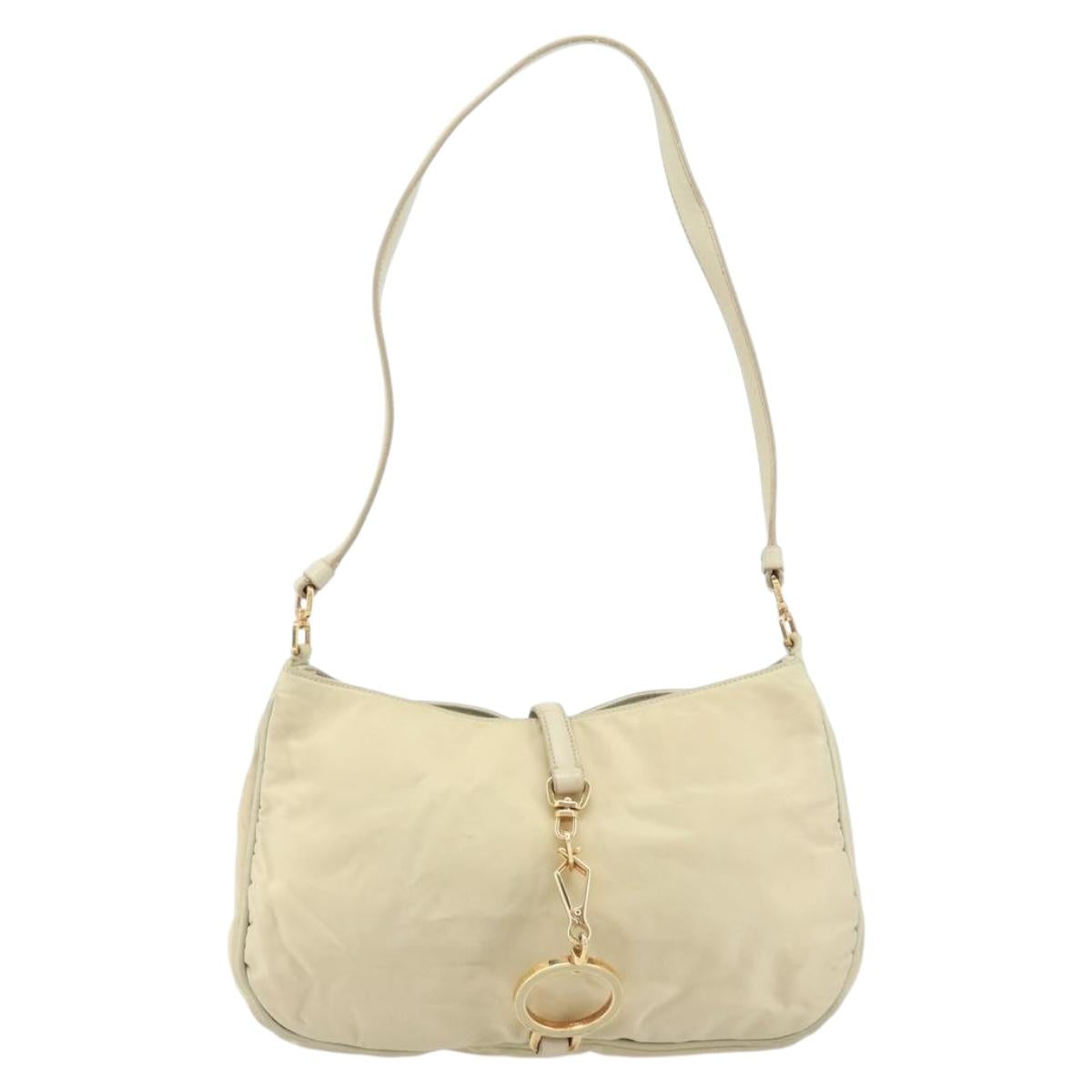 PRADA Shoulder Bag Nylon Beige Gold Auth LNZ823