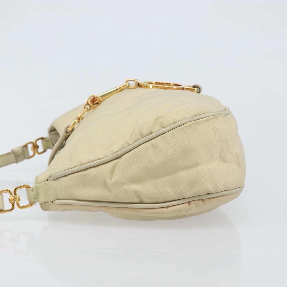 PRADA Shoulder Bag Nylon Beige Gold Auth LNZ823
