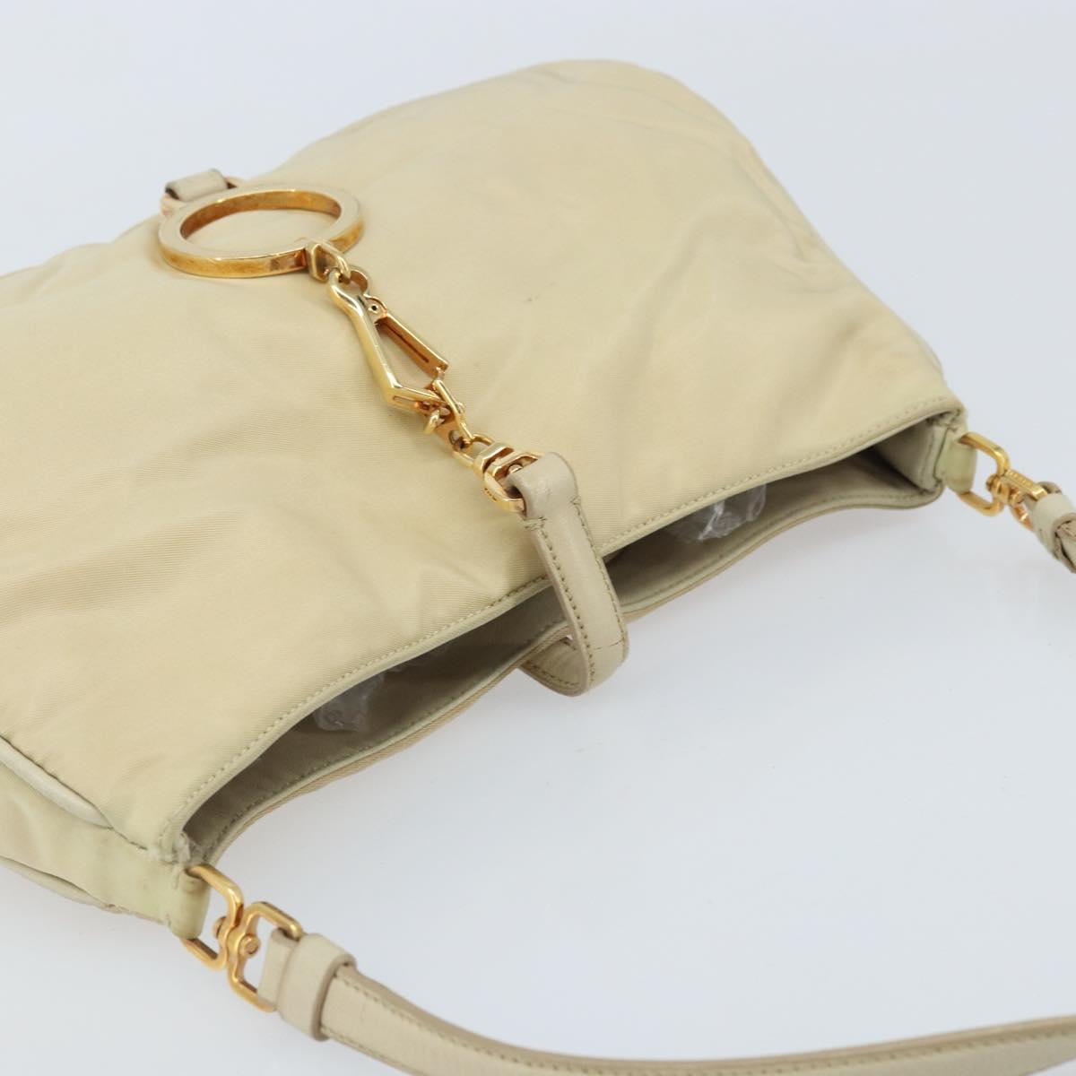 PRADA Shoulder Bag Nylon Beige Gold Auth LNZ823
