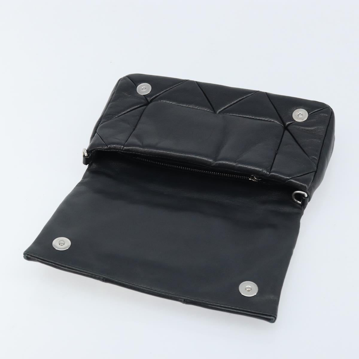 Miu Miu Shoulder Bag Leather Black Silver Auth LNZ824A
