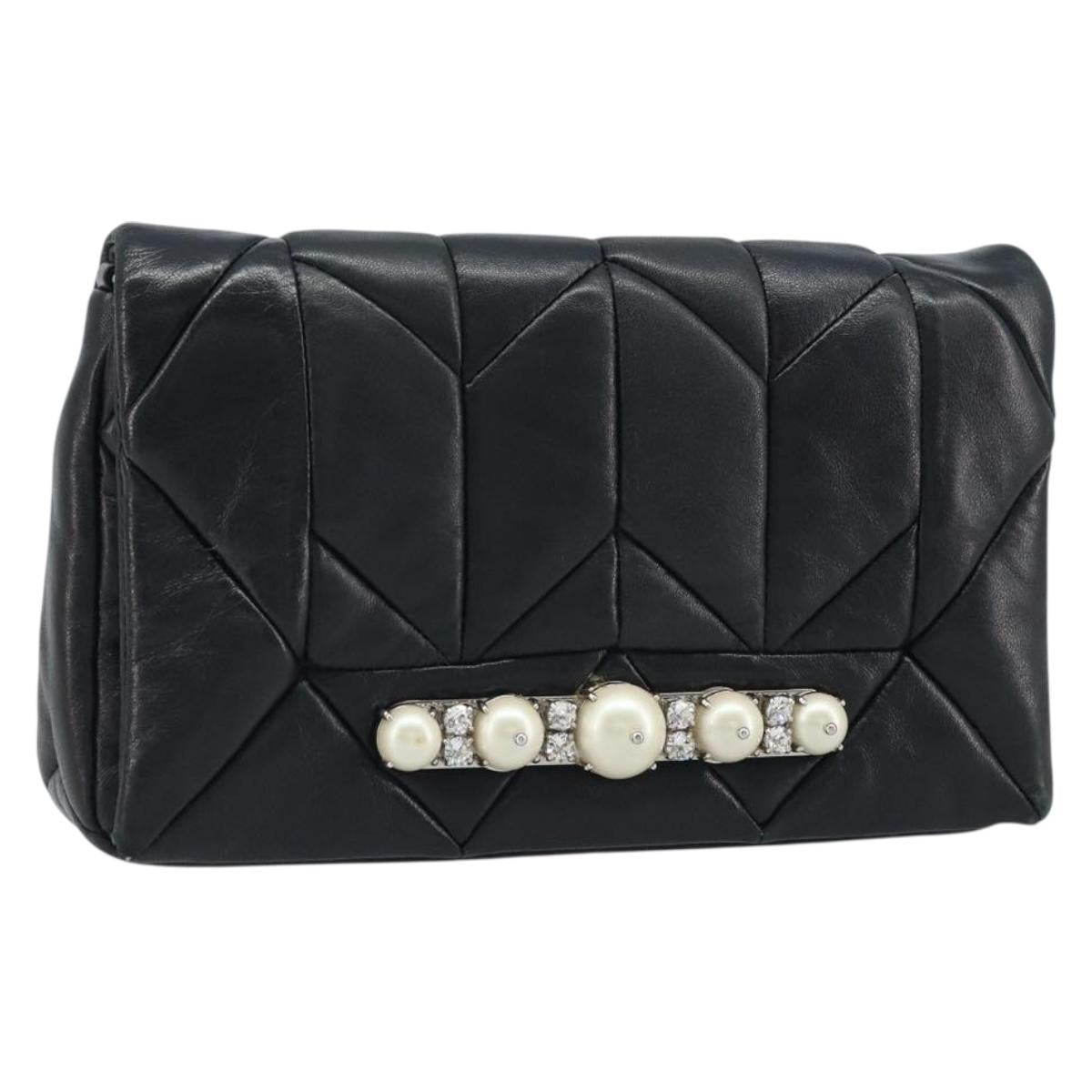 Miu Miu Shoulder Bag Leather Black Silver Auth LNZ824A