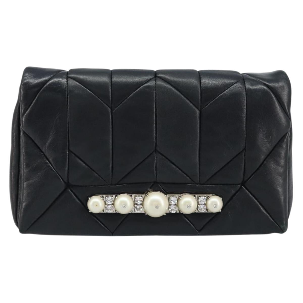 Miu Miu Shoulder Bag Leather Black Silver Auth LNZ824A