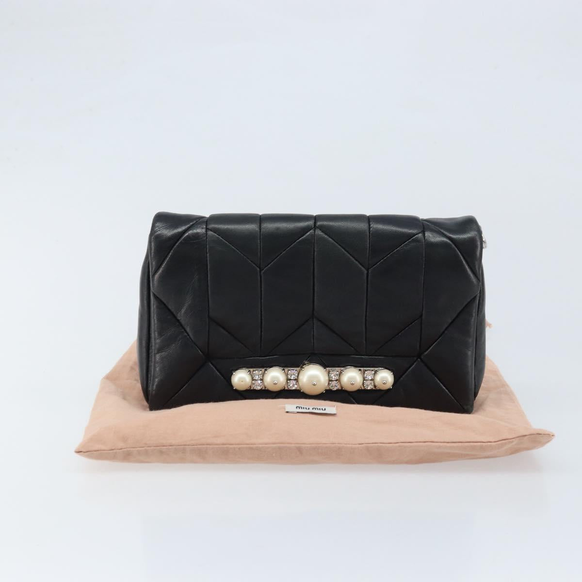 Miu Miu Shoulder Bag Leather Black Silver Auth LNZ824A