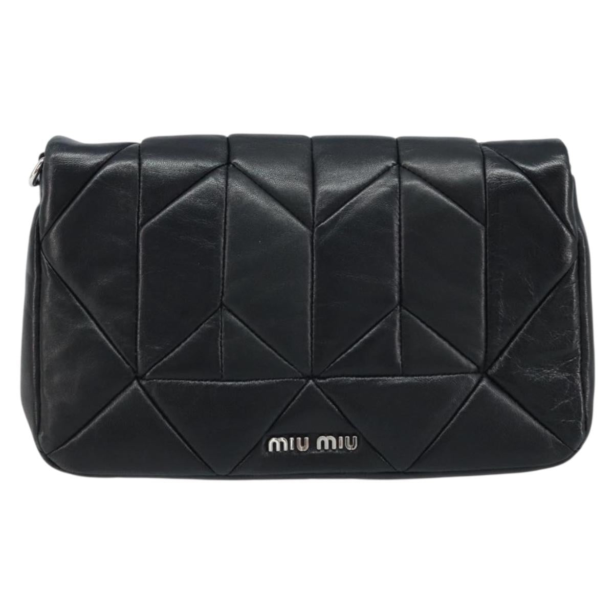 Miu Miu Shoulder Bag Leather Black Silver Auth LNZ824A