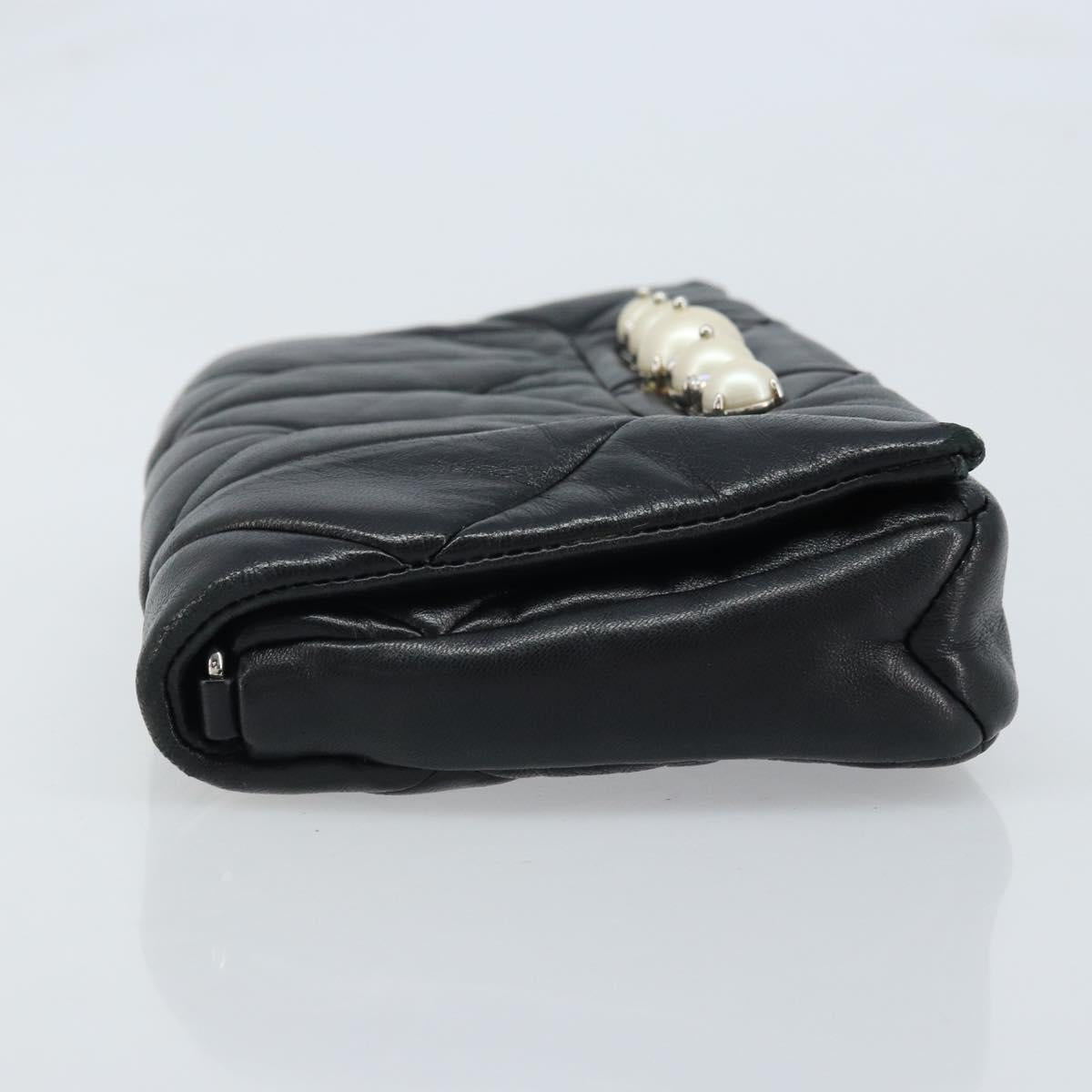 Miu Miu Shoulder Bag Leather Black Silver Auth LNZ824A