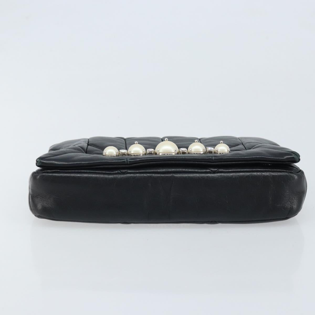 Miu Miu Shoulder Bag Leather Black Silver Auth LNZ824A
