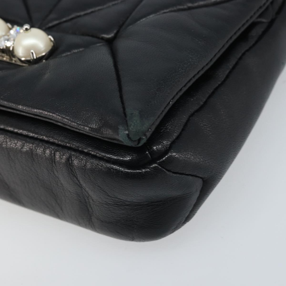 Miu Miu Shoulder Bag Leather Black Silver Auth LNZ824A