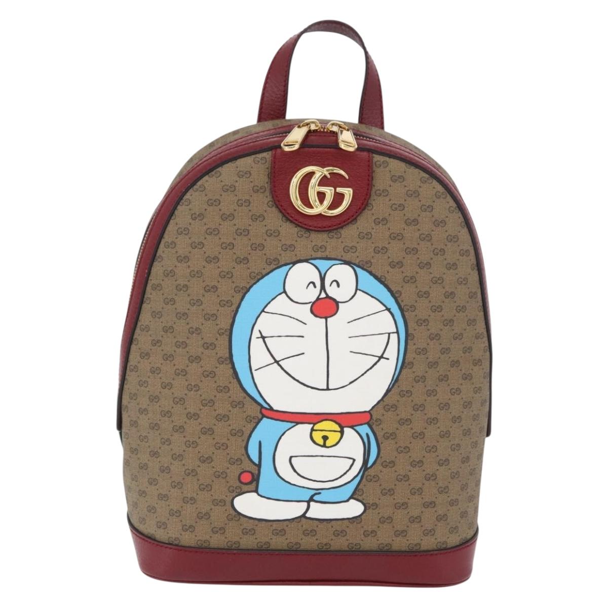 GUCCI Micro GG Supreme Doraemon Backpack PVC Beige Gold 647816 Auth LNZ825SAM