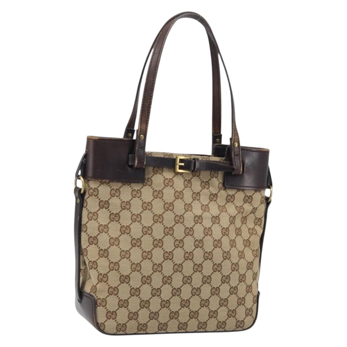 GUCCI GG Canvas Hand Bag Beige Gold 107757 Auth LNZ827