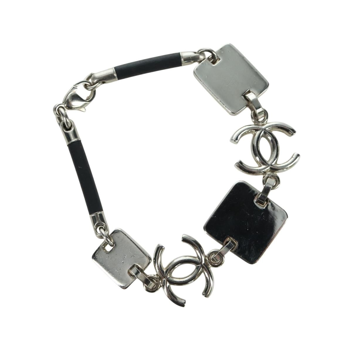 CHANEL COCO Mark Bracelet metal Silver CC Auth LNZ837V