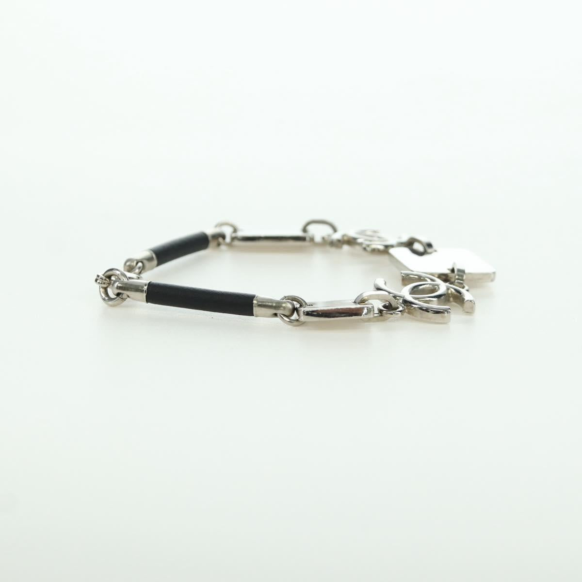 CHANEL COCO Mark Bracelet metal Silver CC Auth LNZ837V