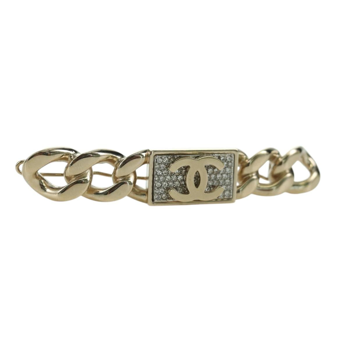 CHANEL Valletta Hair Clip metal Champagne Gold CC Auth LNZ846M