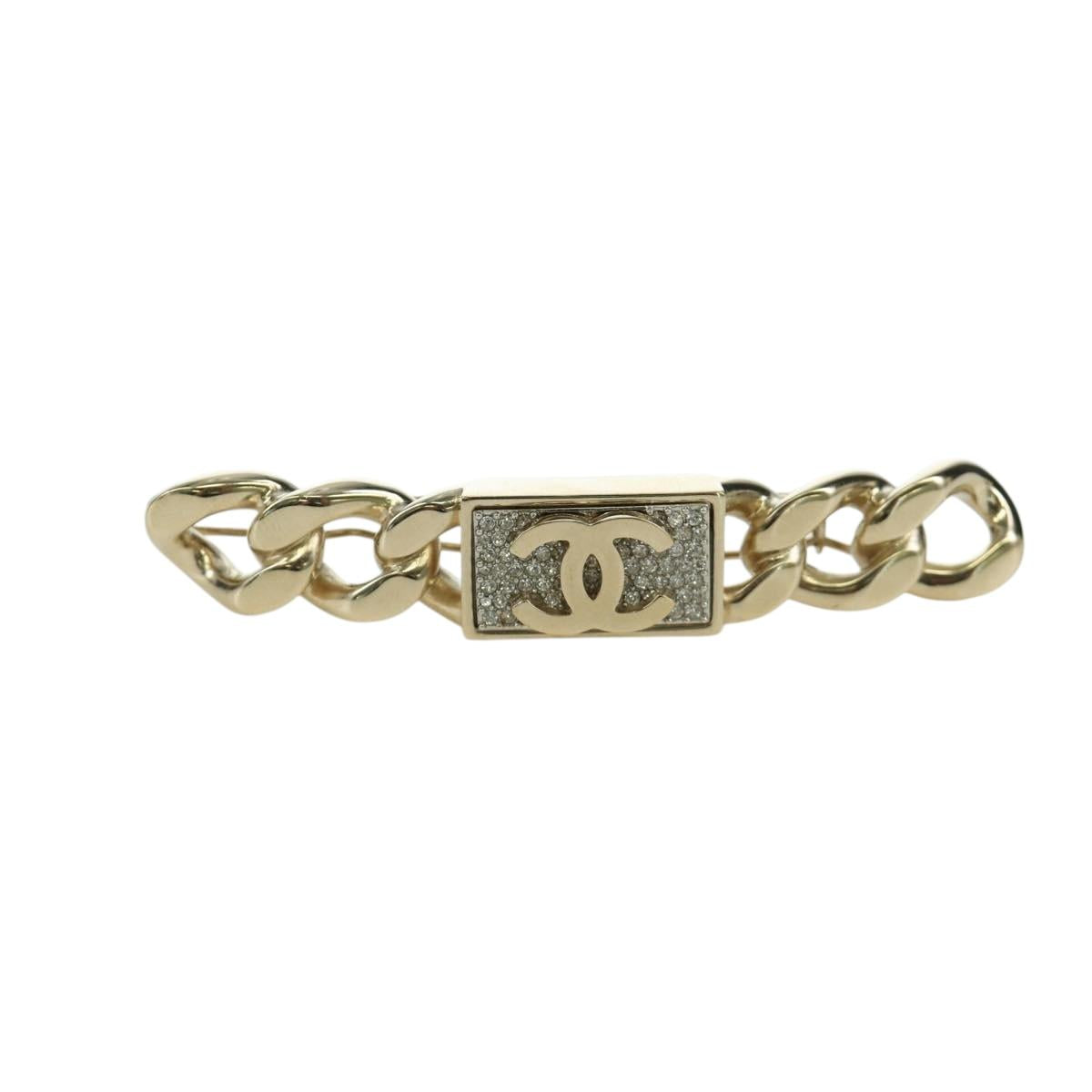 CHANEL Valletta Hair Clip metal Champagne Gold CC Auth LNZ846M