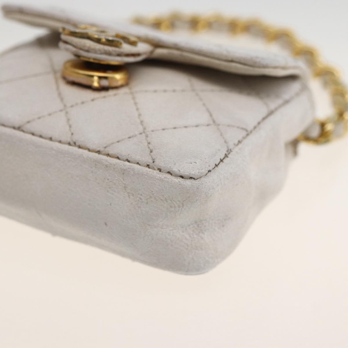 CHANEL Minimini Matelasse 7 Pouch Leather White Gold CC Auth LNZ849